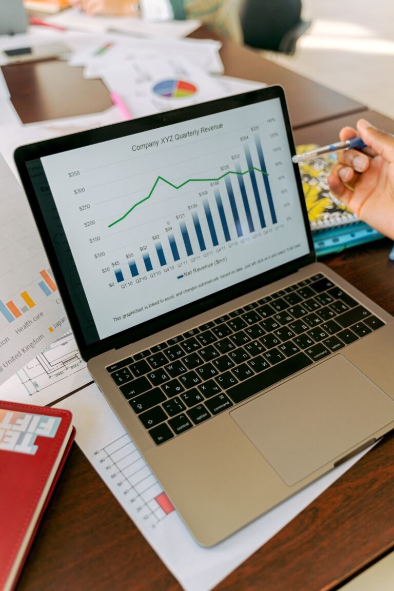 شاشة تعرض مؤشرات ورسوم أداء رقمية